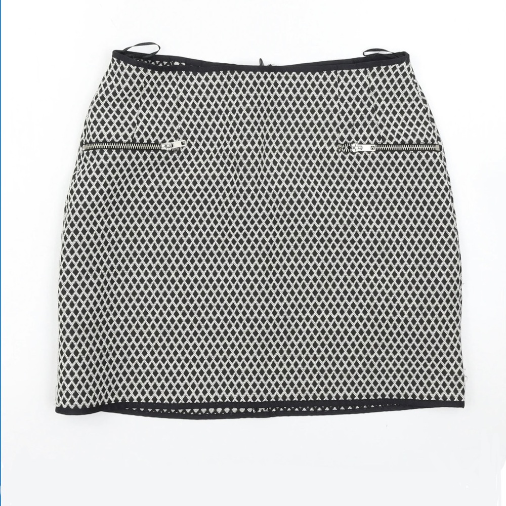 New Look (UK) Mini Skirt, Argyle/Diamond, Black & White, Zippers, (Size US 6)